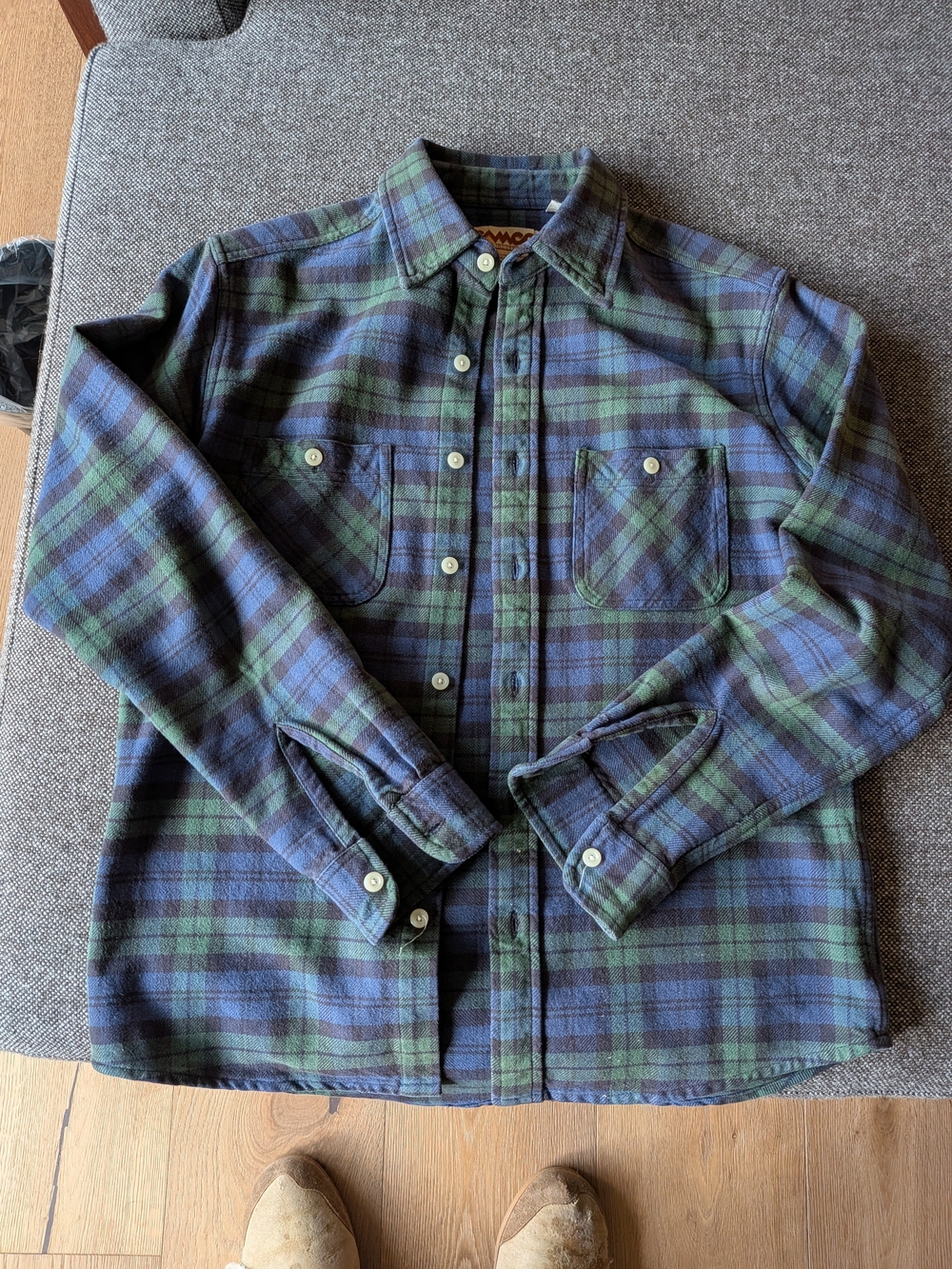 Green and Navy Blackwatch Camco thick 100% Cotton Flannel Shirt Size M